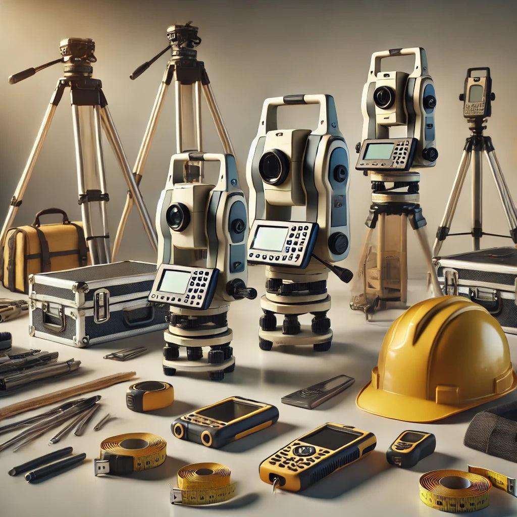 A_professional_well-lit_image_of_land_surveying_supplies_and_equipment_displayed_neatly._The_image_includes_items_such_as_tripods_theodolites_total_station - One MC Solutions