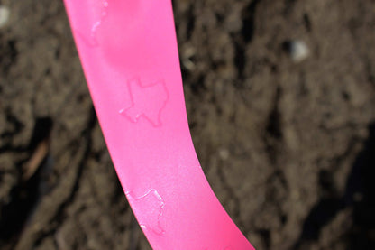 Presco Texas Flagging Tape PVC 1-3/16in x 150ft - in use field1 - Pink Glo TXPG